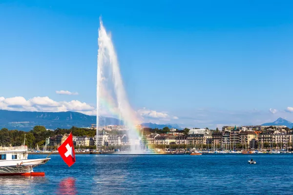 Jet dEau Fountain in Geneva Switzerland
